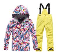 Combinaison de Ski Enfant Veste de Duvet à Capuche et Pantalons de Neige Hiver Ensemble de Neige 2 Pièces Fille Garçon Noel Doudoune de Ski Snow avec Salopette Matelassé Combinaisons pour 6-14 Ans