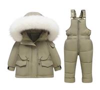 Combinaison de Ski Enfant Veste de Duvet à Capuche et Pantalons de Neige Hiver Ensemble de Neige 2 Pièces Fille Garçon Noel Doudoune de Ski Snow avec Salopette Matelassé pour 0-4 Ans