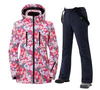 Combinaison de Ski Femme, Veste Manches Longues et Pantalon-Coupe-Vent-Imperméable pour Alpinisme Ski avec 2 Poches Avant et Fermeture éclair Ensembles de Neige Veste pour Femme-Hiver Chaud Tenue