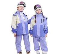 Combinaison de ski pour enfant avec poche en polaire - Veste et pantalon - Combinaison chaude pour l'hiver - Unisexe - Ensemble trois pièces (violet, 11 à 12 ans)