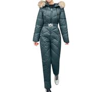 Combinaison de Ski Une pièce pour Femmes Combinaison de Neige épaisse et Chaude Deux pièces Combinaison de Ski d'extérieur en Polaire pour la Neige (Vert foncé,M)