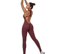 Combinaison De Sport for Femmes, Combinaison Une Pièce, Fermeture Éclair, Barboteuse De Yoga, Dos Nu, Vêtements De Sport, Survêtement sans Manches, Body D'entraînement(Dark Red,XL)