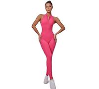 Combinaison De Sport for Femmes, Combinaison Une Pièce, Fermeture Éclair, Barboteuse De Yoga, Dos Nu, Vêtements De Sport, Survêtement sans Manches, Body D'entraînement(Rose Red,S)