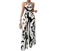 Combinaison de style bohème imprimé sans manches avec bretelles taille haute et jambes larges pour femme, Combinaison blanche, M