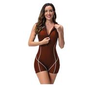 Combinaison de Surf à Fermeture éclair sur Le Devant for Femme, Rashguard sans Manches, Short à Angle Plat, Une pièce(Brown,XX-Large)