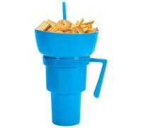 Combinaison de tasses à collation et de boissons - Bol à collation réutilisable 2 en 1 avec gobelet à boisson et paille, porte-canette à fuite | Conteneur alimentaire pour voyage, thé au lait, jus