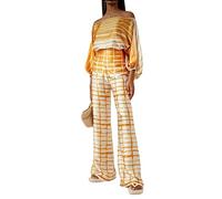 Combinaison de transport décontractée, coupe ample, asymétrique épaule dénudée, hauts à manches longues avec pantalon long taille haute, jambes larges pour filles, hauts à épaules dénudées avec