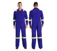 Combinaison De Travail Pour Homme Combinaisons for hommes, haute visibilité, bandes réfléchissantes, salopettes, col rabattu, fermeture éclair, uniforme de mécanicien travail(Blue,L)
