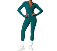 Combinaison de yoga pour femme - Grenouillère de sport à manches longues extensible - Combinaison une pièce lisse au toucher - Body de fitness avec fermeture éclair - Tenue d'entraînement ajustée