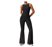 Combinaison de Yoga Sexy Dos Nu for Femme, Pantalon évasé Large sans Manches, Tenue de Sport, Levage des Fesses, Taille élastique, Gym, Pilates, Fitness pour La Danse et L'entraînement(Black,S)