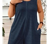 Combinaison décontracté minimaliste rayée de style nautique grande taille 0XL,1XL,2XL,3XL,4XLUnicoloreTissu tricoté