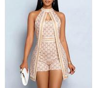 Combinaison décontractée sexy et élégante pour femmes, de luxe Top de gamme, design de monogramme artistique, coupe slim, style "Old Money", parfait pour les vacances à la plage. L,M,S,XLUnicoloreÉtof