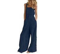 Combinaison d'été bohème pour femme - Avec poches latérales - Décontractée - Jambes larges - Boucle latérale - Baggy - Sans manches - Couleur unie - Longue combinaison - Salopette, Bleu marine 43, M