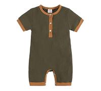 Combinaison d'été chiné 1 pièce pour nouveau-né bébé fille en coton côtelé Combinaison à manches courtes Combi-pantalon en polaire pour bébé, Vert armée., 0-3 mois