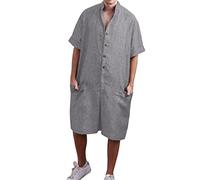 Combinaison d'été courte en lin pour homme - Combinaison de loisirs - Manches courtes - Pantalon de travail - Chemises hawaïennes - Survêtement avec boutonnière - Short cargo - Pyjama, gris, XXL