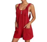 Combinaison d'été décontractée avec boutonnière sur le devant et bretelles courtes - Parfait pour un usage quotidien., rouge, M