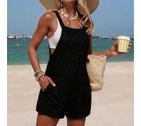 Combinaison d'été pour femmes sans manches, couleur unie, texture imprimé léopard, design de poche avant brodée, style décontracté et confortable, jambes larges L,M,S,XLUnicoloreTissu tricoté