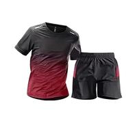 Combinaison d'été respirante pour homme avec manches courtes + pantalon court décontracté col rond complet sportif plage entraînement deux pièces élégant avec poches survêtement, rouge, XL