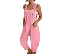 Combinaison D'été sans Manche pour Femme, Salopette Femme Ete Fluide Jumpsuit Combishort À Bretelles Dos Nu Barboteuse Jambes Larges Léger Spaghetti Pantalon Loose Combi Femmes avec Poches