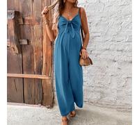 Combinaison d'été sans manches avec bretelles spaghetti et nœud pour femme enceinte, couleur unie L,M,S,XL,XS,XXL,XXSUnicoloreTissu tissé