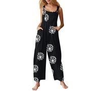 Combinaison D'Été Sans Manches Pour Femme Imprimé Avec Poches Salopette Chic Et Élégant Décontractés Respirant Jumpsuit Jambe Large Longue Overall Confortable Ample Rompers Large Taille Barboteuse