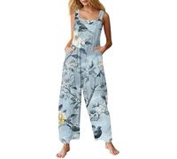 Combinaison D'Été Sans Manches Pour Femme Imprimé Avec Poches Salopette Chic Et Élégant Décontractés Respirant Jumpsuit Jambe Large Longue Overall Confortable Ample Rompers Large Taille Barboteuse