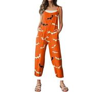 Combinaison d'Halloween pour femme avec motif tête de mort, citrouille, bretelles, jambes larges, salopette ample et ample avec motif squelette - Barboteuse décontractée à bretelles réglables