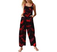 Combinaison d'Halloween pour femme avec poches - Jambe large - Sans manches - Motif citrouille - Barboteuse ample - Imprimé squelette - Coupe ample - Tendance - Graphique - Amusant - Fête à thème