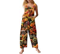 Combinaison d'Halloween pour femme - Jambe large - Salopette citrouille grande taille - Imprimé squelette - Sans manches - Salopette ample - Tendance - Graphique - Amusant - Fête à thème, Vert, L