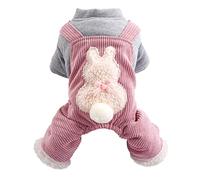 Combinaison d'hiver chaude en velours pour chiens et chats avec imprimé lapin mignon - Vêtement épais à quatre pattes pour les jours froids - Vêtement confortable pour animaux de compagnie (L)
