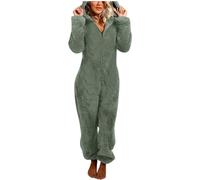 Combinaison d'hiver pour femme - Combinaison chaude - Pyjama une pièce - Grande taille - Moelleuse et douce - Couleur unie - Respirant - Combinaison de loisirs, O vert foncé, XL