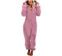 Combinaison d'hiver pour femme - Combinaison chaude - Pyjama une pièce - Grande taille - Moelleuse et douce - Couleur unie - Respirant - Combinaison de loisirs, O rose., XXXXXL