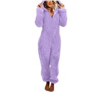 Combinaison d'hiver pour femme - Combinaison chaude - Pyjama une pièce - Grande taille - Moelleuse et douce - Couleur unie - Respirant - Combinaison de loisirs, O violet, S