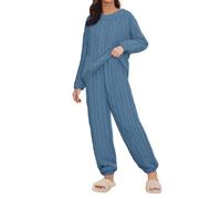 Combinaison d'intérieur pour femme - Chaud - Hiver - Sans capuche - Pyjama en flanelle - Grandes tailles - Col rond - T-shirt de nuit et pantalon de nuit - Ensemble 2 pièces - Pantalon de jogging