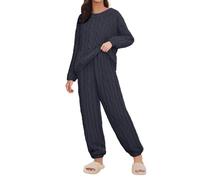 Combinaison d'intérieur pour femme - Chaud - Hiver - Sans capuche - Pyjama en flanelle - Grandes tailles - Col rond - T-shirt de nuit et pantalon de nuit - Ensemble 2 pièces - Pantalon de jogging