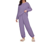 Combinaison d'intérieur pour femme - Chaud - Hiver - Sans capuche - Pyjama en flanelle - Grandes tailles - Col rond - T-shirt de nuit et pantalon de nuit - Ensemble 2 pièces - Pantalon de jogging