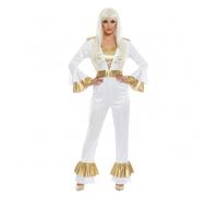 Combinaison disco reine des années 1970 et perruque blonde Pop Star - Déguisement pour femme - Taille 36-38 - Tenue disco rétro pour Halloween, fêtes et événements de danse