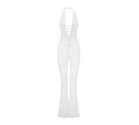 Combinaison dos nu pour femme - Coupe ajustée - Dos nu - Découpe en dentelle - Sans manches - Sexy - Tenue de club pour femme, A - Blanc, S