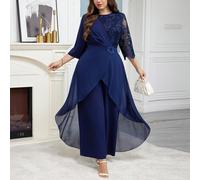 Combinaison élégante en maille brodée transparente avec patchwork pour femmes grandes tailles 0XL,1XL,2XL,3XL,4XLPlantesTissu tissé