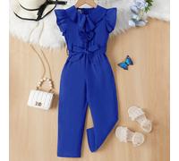 Combinaison élégante et décontractée de style académique pour jeune fille, bleu Klein, avec manches volantées, col volant, ceinture à la taille, convient pour l'été, l'automne, les vacances et les sor