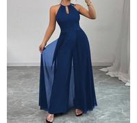 Combinaison élégante grande taille pour navetteurs, noire, avec col ras-du-cou, liens, sans manches, taille cintrée, ourlet en mousseline de soie transparente, pour le bal 0XL,1XL,2XL,3XL,4XLUnicolore