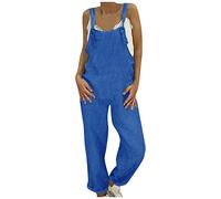 Combinaison élégante pour femme - Grandes tailles - Salopette en coton et jean - Pantalon de travail avec poches - Épaules dénudées - Pantalon d'été - Pantalon de loisirs - S-5XL, bleu foncé, XL