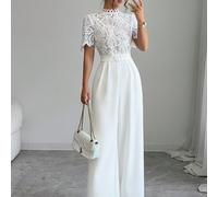 Combinaison élégante printemps/été 2026 pour sorties & rendez-vous, multi-occasions, petit col montant, dentelle brodée, patchwork L,M,S,XLPlantesÉtoffe