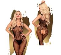 Combinaison en dentelle noire filet de pêche sexy bodystocking en filet linge...