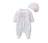 Combinaison en Dentelle pour Nouveau-né et bébé Fille - Combinaison Patchwork - Vêtements + Chapeau Combinaisons Filles (White, 0-3 Months)