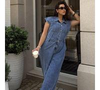 Combinaison en jean ample et décontractée avec manches à volants pour femmes grandes tailles, style mode bleu, tenue du Nouvel An, style "Old Money". 0XL,1XL,2XL,3XL,4XLUnicoloreJean