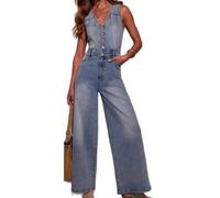 Combinaison en jean pour femme, barboteuse rétro sans manches, salopette grande taille, boutons moulants, tenue de rendez-vous galante, bleu, x_l