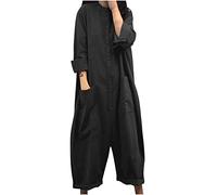 Combinaison en Lin pour Femme - Grande Taille - Manches Longues - Vêtement de Travail Ample Jambe Large - Tenue Une pièce Salopette Ete Fluide Couleur Unie Pas Cher