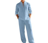 Combinaison en lin pour homme - 2 pièces - T-shirt à manches longues