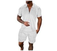Combinaison en lin pour Homme - Ensemble 2 pièces - Chemise et Short - Tenue d'été Décontractée à Manches Courtes - Short 2 Pièces - Ensemble de Survêtement - Beaux Hauts Ensemble